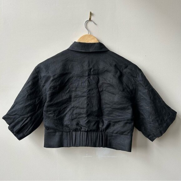 LAMARQUE Black Zip Linen Collared Crop Top Size S - Picture 5 of 7